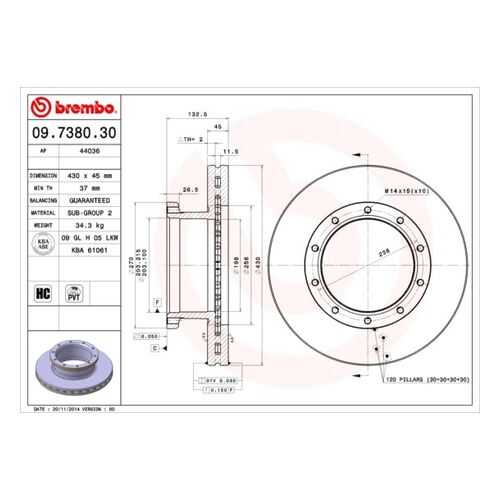 Тормозной диск brembo 09.7380.30 в Автодоктор