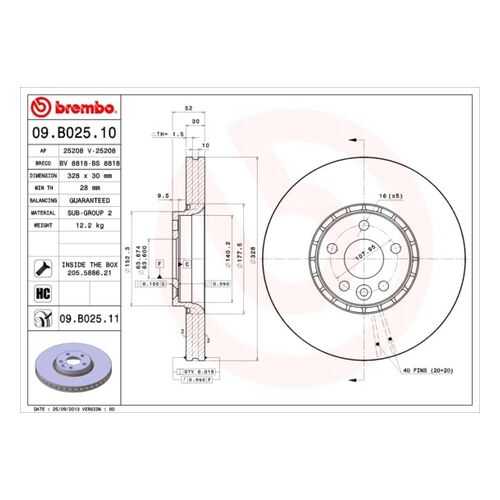 Тормозной диск brembo 09.B025.11 в Автодок