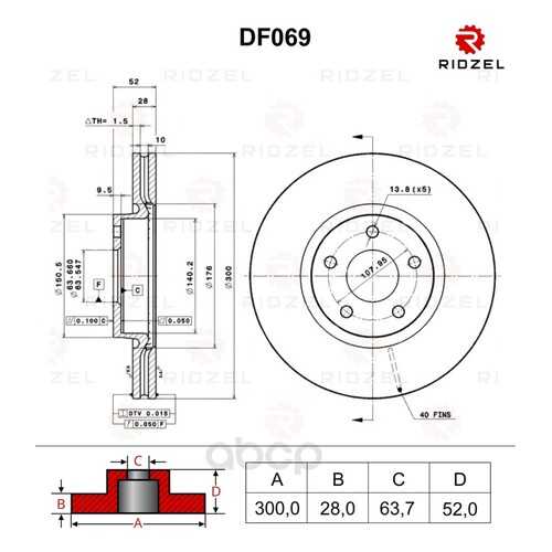Тормозной диск RIDZEL DF069 передний в Автодоктор