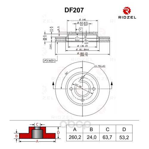 Тормозной диск RIDZEL DF207 передний в Автодоктор